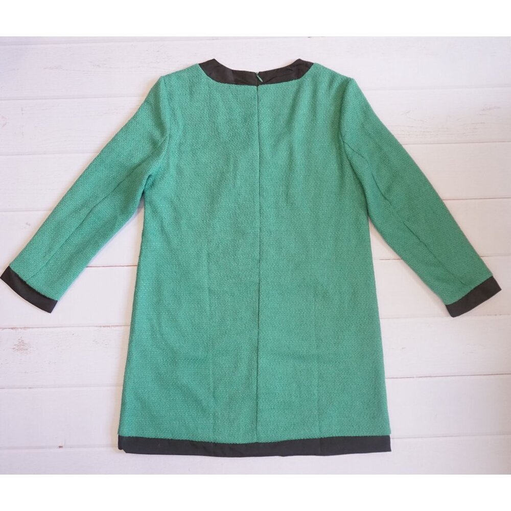 Elegant Green Tweed Blazer Dress w/ Black Trim & Gold Buttons - Size S - Picture 5 of 7
